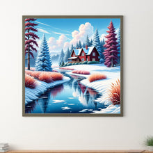 Load image into Gallery viewer, Small House In The Snow By The River 30*30CM (canvas) Full Round Drill Diamond Painting
