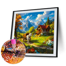 Load image into Gallery viewer, Snow Melting Mountain White Horse House Flowers 30*30CM (canvas) Full Round Drill Diamond Painting
