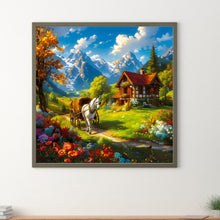 Load image into Gallery viewer, Snow Melting Mountain White Horse House Flowers 30*30CM (canvas) Full Round Drill Diamond Painting
