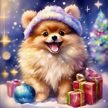 Load image into Gallery viewer, Christmas Pomeranian 30*30CM (canvas) Full Round Drill Diamond Painting
