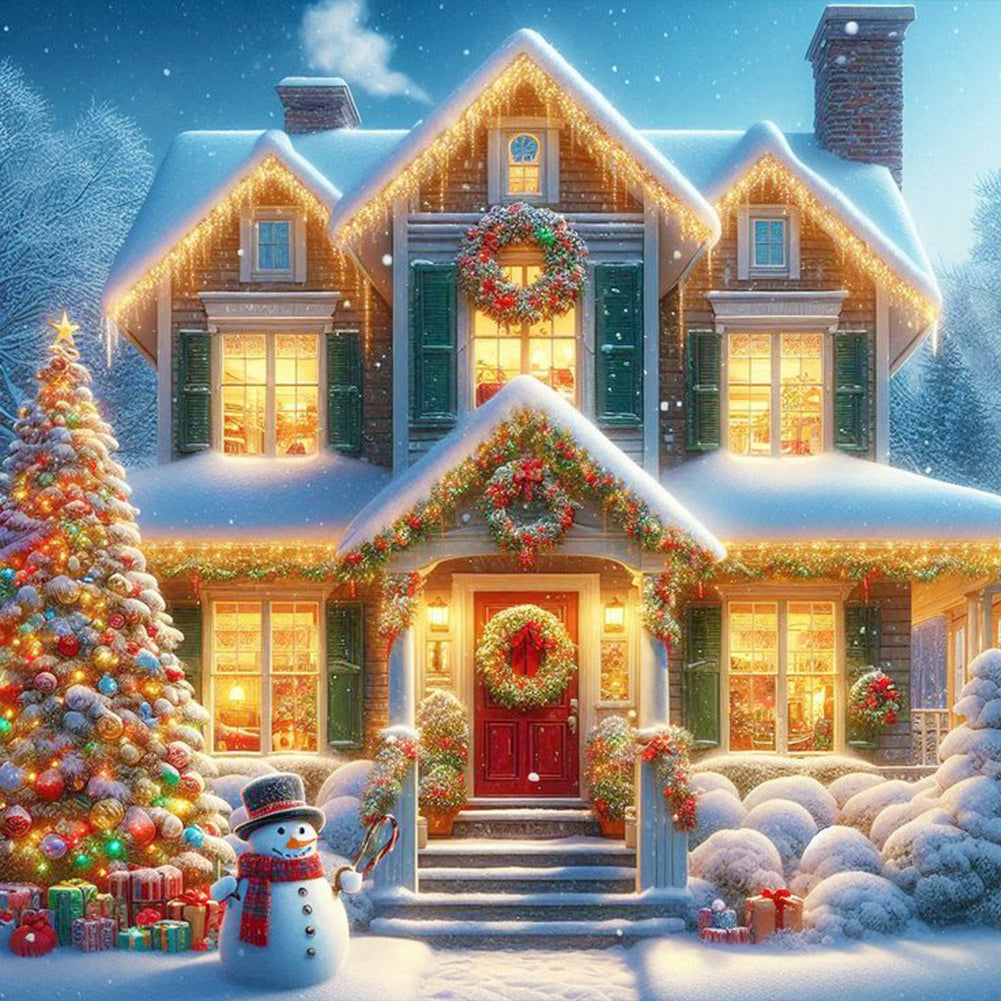 Winter Night Christmas House 30*30CM (canvas) Full Round Drill Diamond Painting