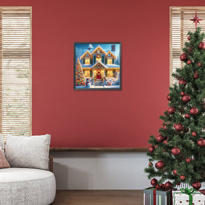 Winter Night Christmas House 30*30CM (canvas) Full Round Drill Diamond Painting