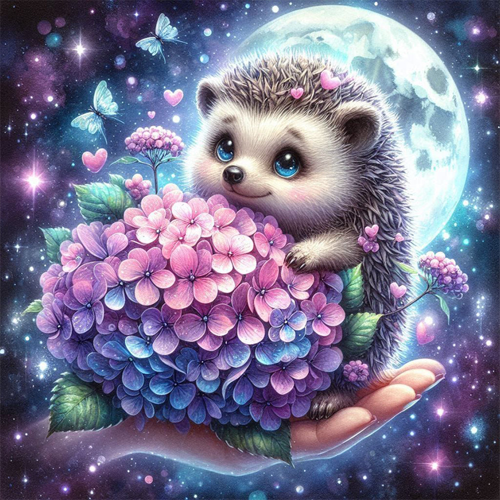 Hedgehog And Flowers 30*30CM (canvas) Full Round Drill Diamond Painting