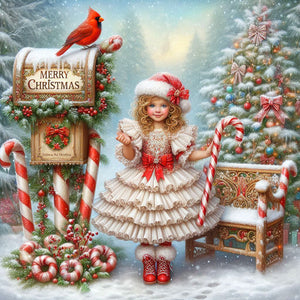 Christmas Girl 40*40CM (canvas) Full Round Drill Diamond Painting