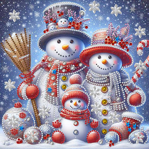 Winter Snowman Family 30*30CM (canvas) Special Shaped Drill Diamond Painting