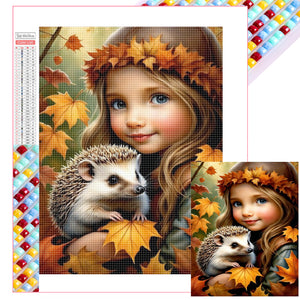 Girl Holding A Hedgehog 40*50CM (canvas) Full Square Drill Diamond Painting