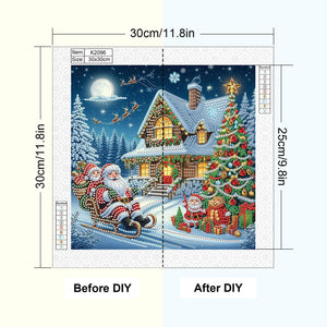 Christmas Atmosphere House 30*30CM (canvas) Special Shaped Drill Diamond Painting