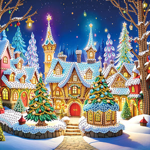 Christmas Atmosphere House 30*30CM (canvas) Special Shaped Drill Diamond Painting