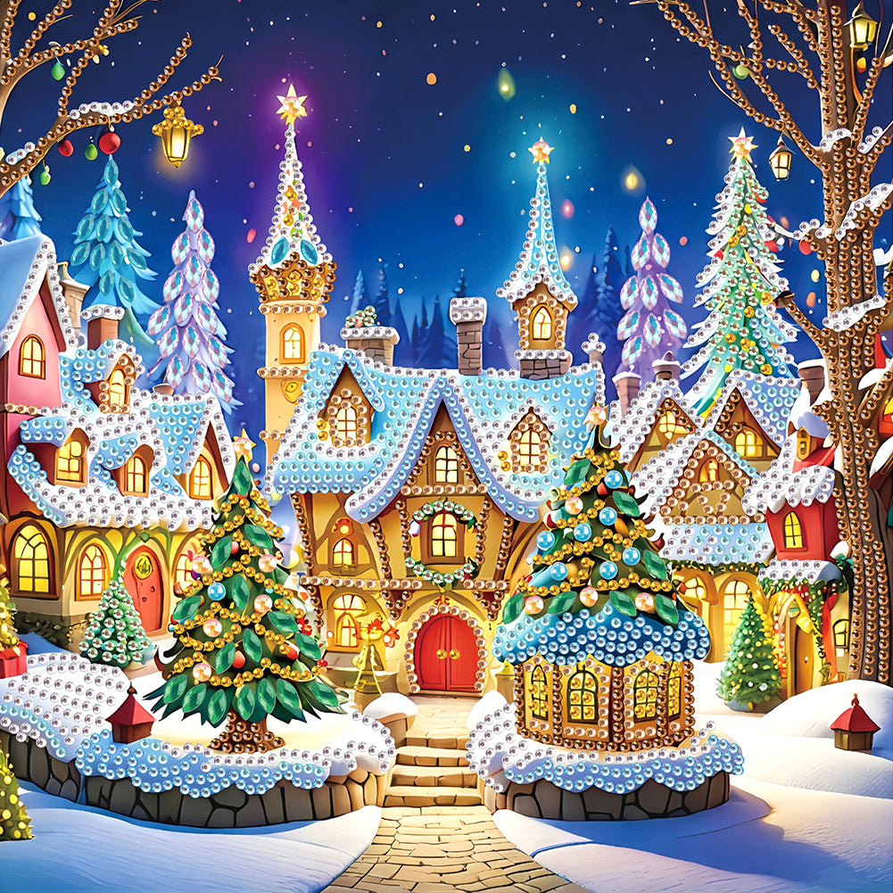 Christmas Atmosphere House 30*30CM (canvas) Special Shaped Drill Diamond Painting