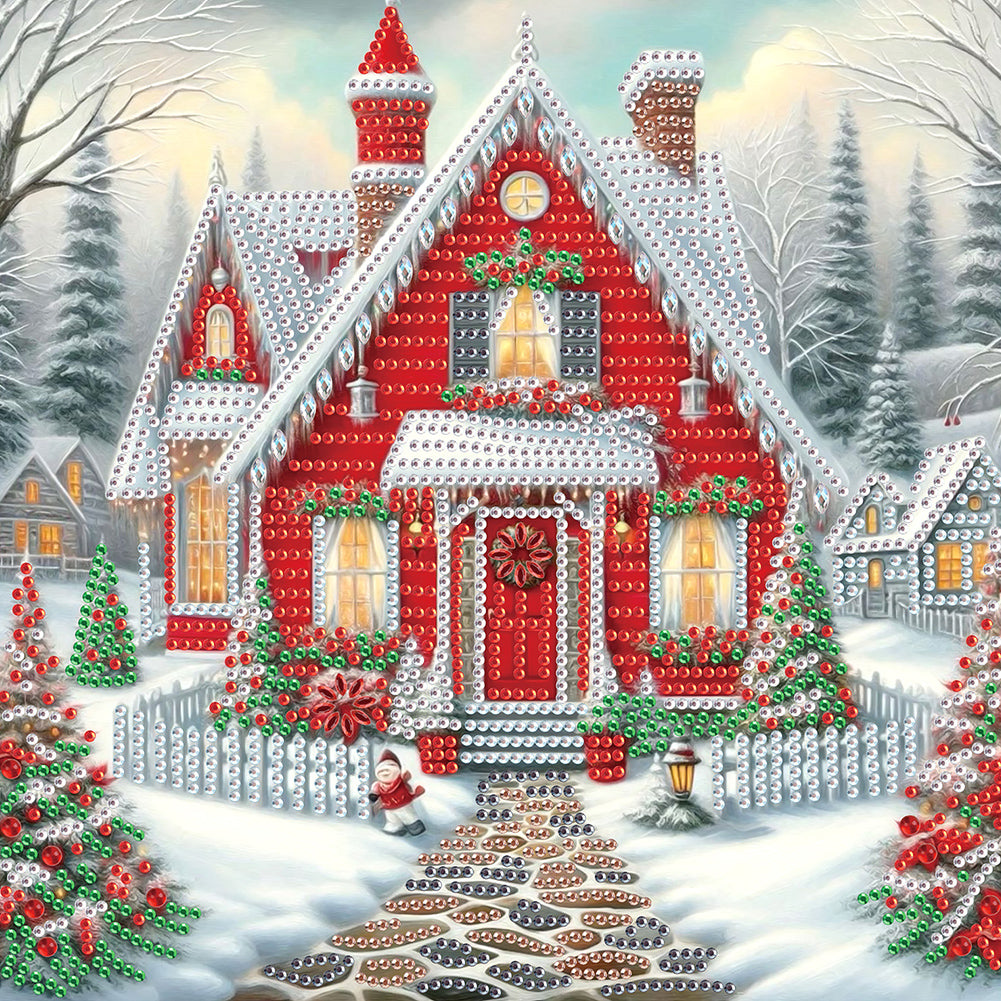 Christmas Atmosphere House 30*30CM (canvas) Special Shaped Drill Diamond Painting