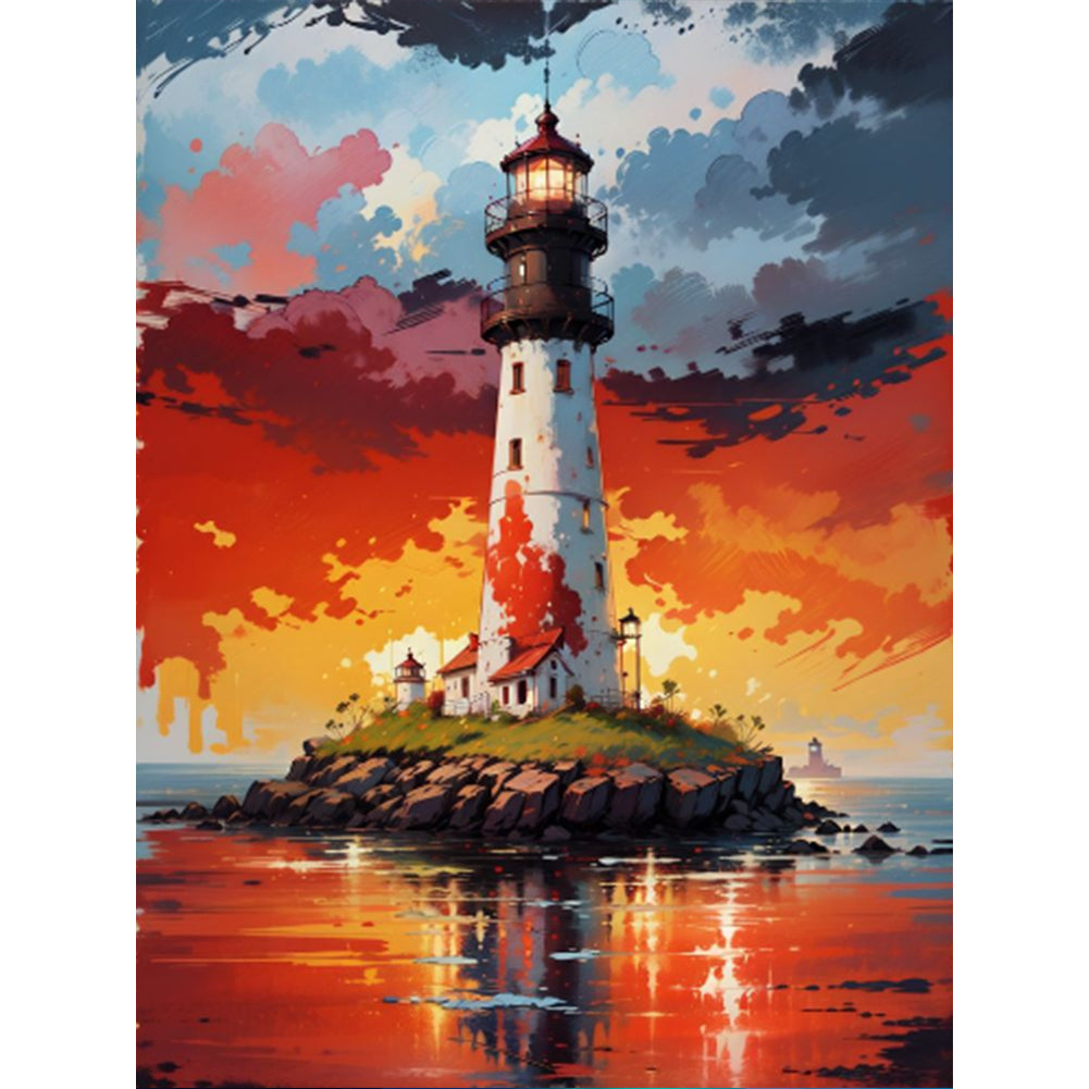 Lighthouse In The Sea 30*40CM (canvas) Full Round Drill Diamond Painting