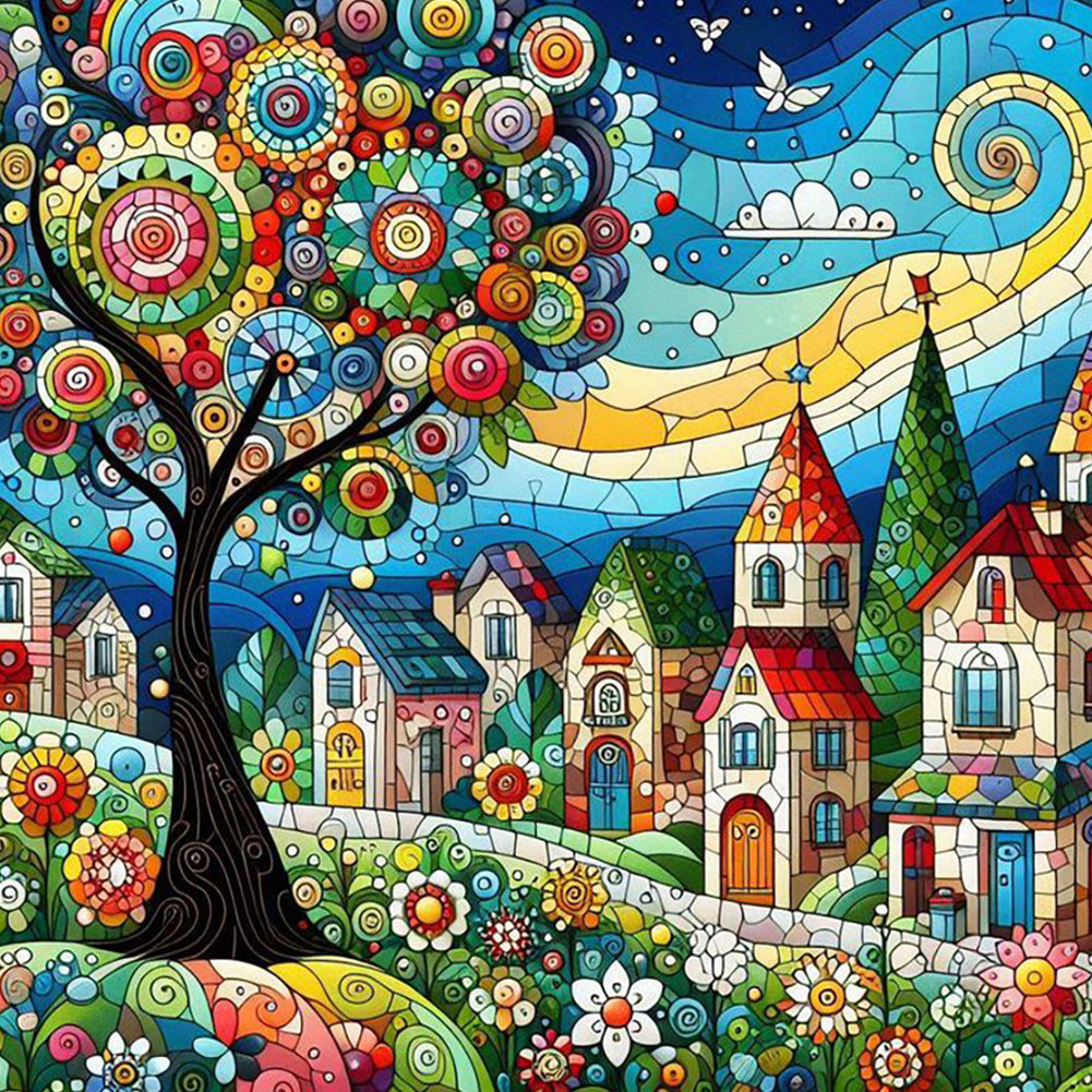 Color House Street 40*40CM (canvas) Full Round Drill Diamond Painting