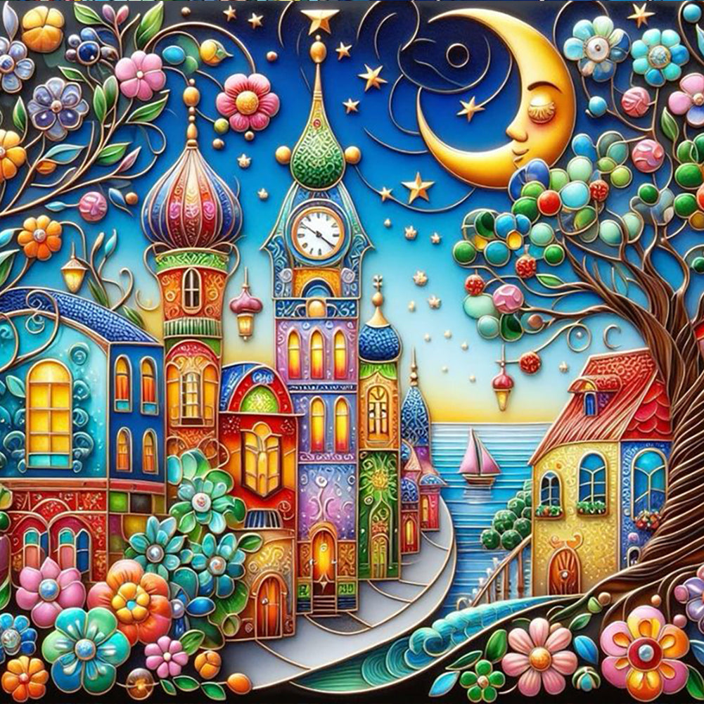 Color House Street 40*40CM (canvas) Full Round Drill Diamond Painting