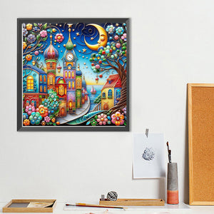 Color House Street 40*40CM (canvas) Full Round Drill Diamond Painting