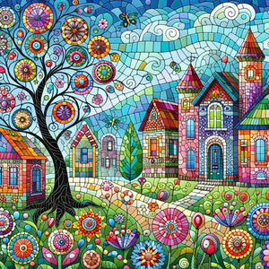 Color House Street 40*40CM (canvas) Full Round Drill Diamond Painting