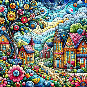 Color House Street 40*40CM (canvas) Full Round Drill Diamond Painting