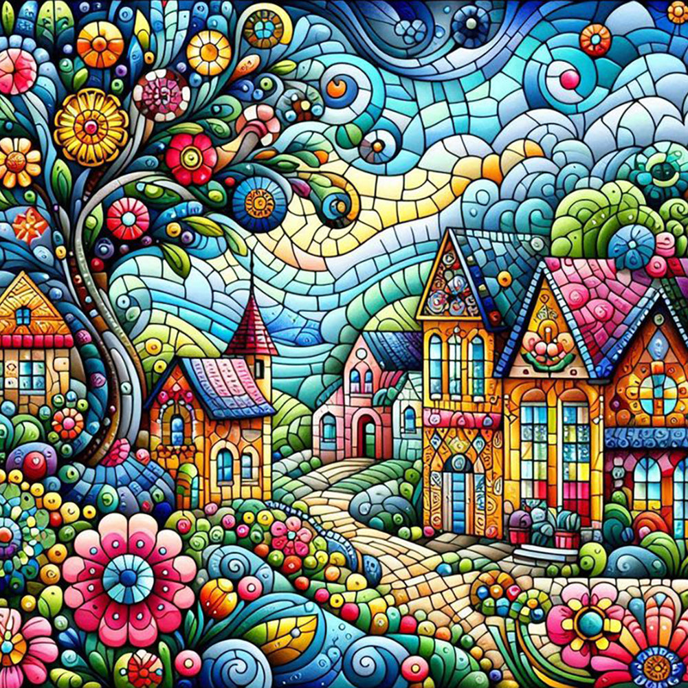 Color House Street 40*40CM (canvas) Full Round Drill Diamond Painting