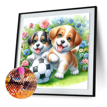 Load image into Gallery viewer, Two Dogs Playing Football In The Grass 30*30CM (canvas) Full Round Drill Diamond Painting
