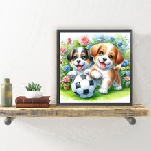 Load image into Gallery viewer, Two Dogs Playing Football In The Grass 30*30CM (canvas) Full Round Drill Diamond Painting
