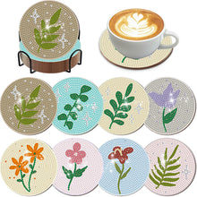 Load image into Gallery viewer, 8Pcs Wooden Leaves Diamond Art Coasters 5D DIY Coaster Diamond Dot Kits
