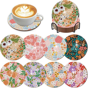 8Pcs Wooden Leaves Diamond Art Coasters 5D DIY Coaster Diamond Dot Kits