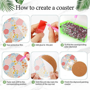 8Pcs Wooden Leaves Diamond Art Coasters 5D DIY Coaster Diamond Dot Kits