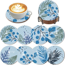 Load image into Gallery viewer, 8Pcs Wooden Leaves Diamond Art Coasters 5D DIY Coaster Diamond Dot Kits
