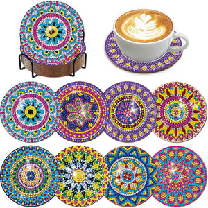 8Pcs Wooden Mandala Diamond Art Coasters 5D DIY Coaster Diamond Dot Kits