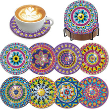 Load image into Gallery viewer, 8Pcs Wooden Mandala Diamond Art Coasters 5D DIY Coaster Diamond Dot Kits
