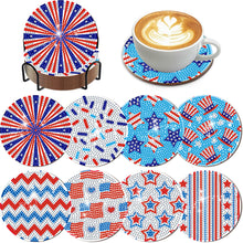 Load image into Gallery viewer, 8Pcs Wooden Red and Blue Pattern Diamond Art Coasters for Adults Beginners
