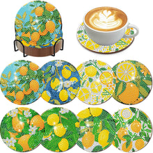 Load image into Gallery viewer, 8Pcs Wooden Lemon Tree Diamond Art Coasters DIY Coaster Diamond Dot Kits
