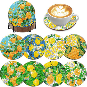 8Pcs Wooden Lemon Tree Diamond Art Coasters DIY Coaster Diamond Dot Kits