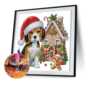 Christmas Dog 30*30CM (canvas) Partial Special-Shaped Drill Diamond Painting