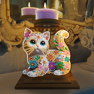 Animal Desktop 5D DIY Diamond Painting Art Candle Holder Home Decor (Kitten)