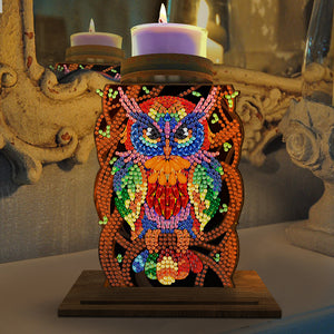 Animal Desktop 5D DIY Diamond Painting Art Candle Holder Home Decor (Owl)