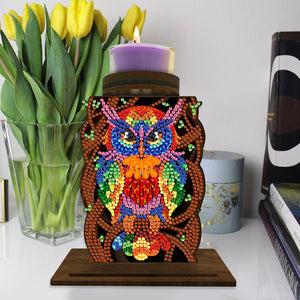 Animal Desktop 5D DIY Diamond Painting Art Candle Holder Home Decor (Owl)