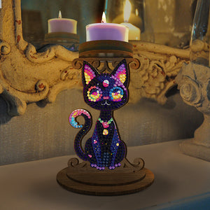 Animal Desktop 5D DIY Diamond Painting Art Candle Holder Home Decor (Black Cat)