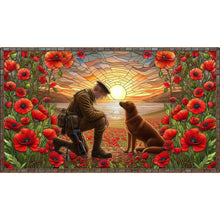 Load image into Gallery viewer, Glass Painting Of A Soldier And A War Dog, Golden Retriever 40*70CM (canvas) Full Round Drill Diamond Painting
