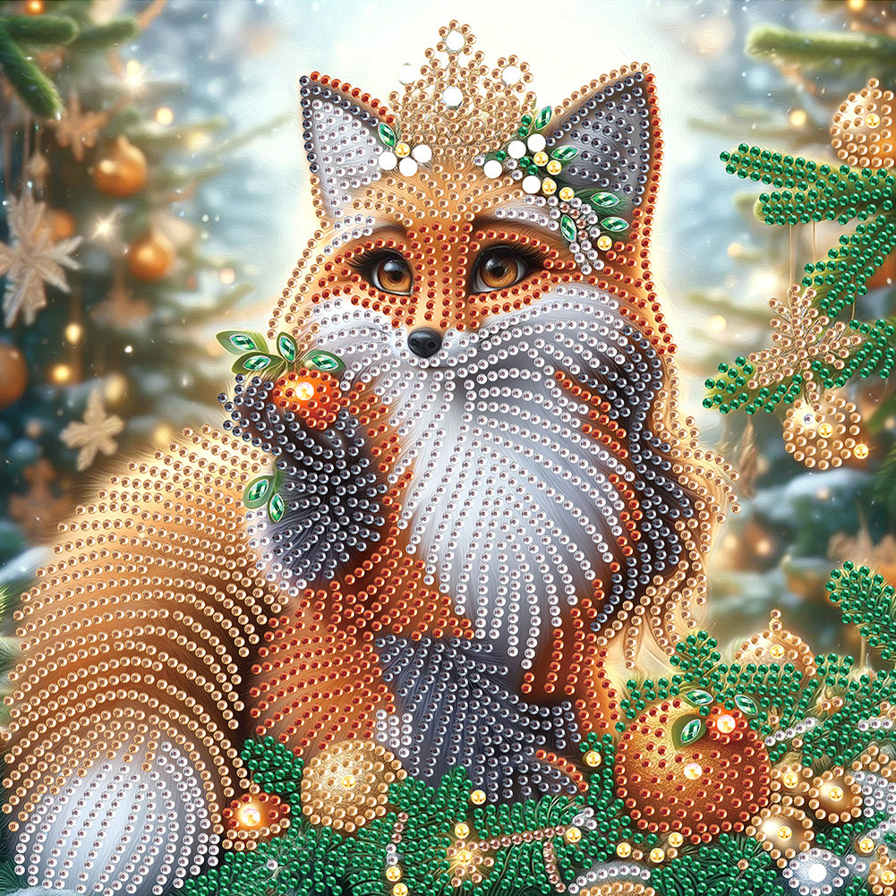 Christmas Fox 30*30CM (canvas) Partial Special-Shaped Drill Diamond Painting