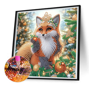 Christmas Fox 30*30CM (canvas) Partial Special-Shaped Drill Diamond Painting