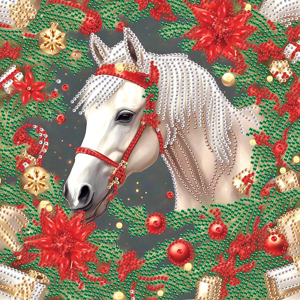 Christmas White Horse 30*30CM (canvas) Partial Special-Shaped Drill Diamond Painting