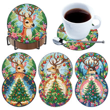 Load image into Gallery viewer, 6Pcs Wooden Christmas Tree And Elk DIY Diamond Painting Coaster for Dining Table
