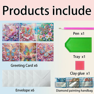 6Pcs Flower Butterfly DIY Diamond Painting Card for Holiday Party Favors