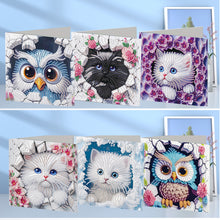 Load image into Gallery viewer, 6Pcs Owl Cat DIY Diamond Painting Greeting Card for Holiday Party Favors
