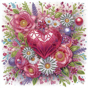 Flowers And Hearts 30*30CM (canvas) Partial Special-Shaped Drill Diamond Painting