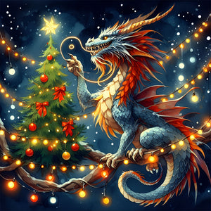 Dragon And Christmas Tree 40*40CM (canvas) Full Round Drill Diamond Painting