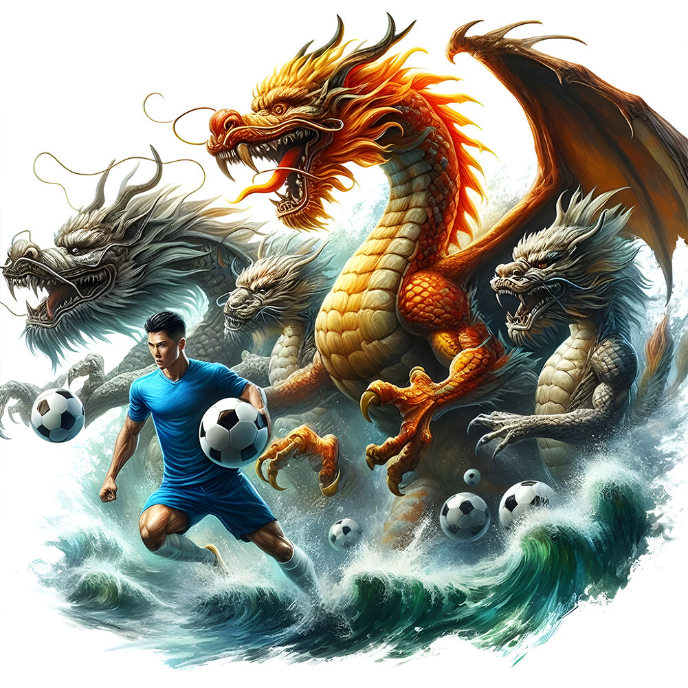 Dragon And Football 40*40CM (canvas) Full Round Drill Diamond Painting