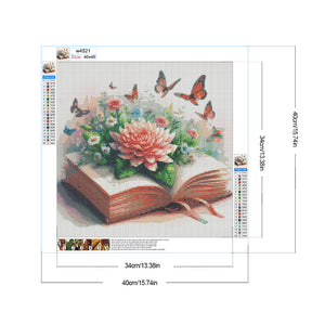 Flowers And Butterflies In The Book 40*40CM (canvas) Full Round Drill Diamond Painting