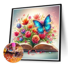 Load image into Gallery viewer, Flowers And Butterflies On The Book 40*40CM (canvas) Full Round Drill Diamond Painting
