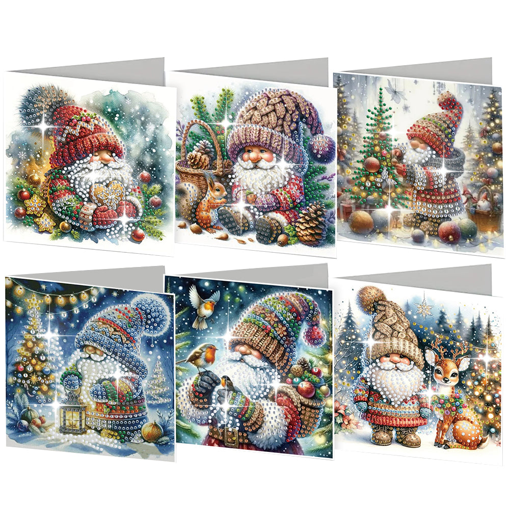 6Pcs Christmas Goblin Handmade Diamond Painting Greeting Card for Adults